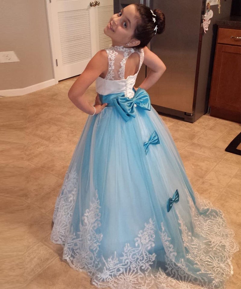 WDE Princess Blue Long Girls Pageant Dresses Kids Prom Puffy, Blue, Size 12 - Image 4
